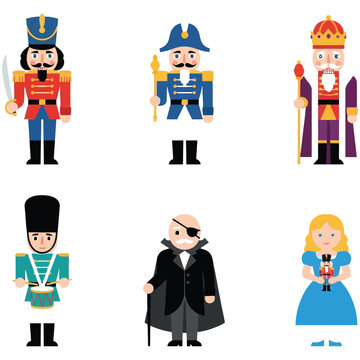 Collection of nutcracker characters including king and drummer with nutcracker