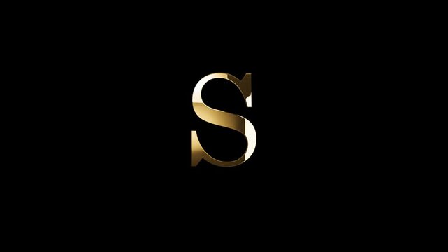 English alphabet letter S in golden style with golden particles, transparent background