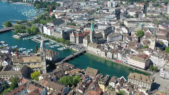 Aerial view of Zurich downtown. Zurich is important financial and economical center of Switzerland.