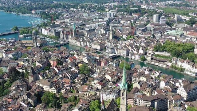Aerial view of Zurich downtown. Zurich is important financial and economical center of Switzerland.