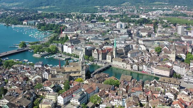 Aerial view of Zurich downtown. Zurich is important financial and economical center of Switzerland.