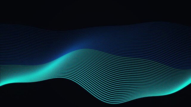 Abstract Blue Cyan Neon Wavy Lines Motion Background Loop Seamless Wave