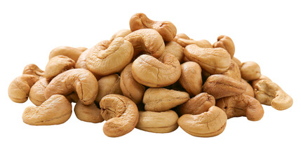 Fototapeta premium Heap of raw cashew nuts curved shape light brown color, isolated on transparent background