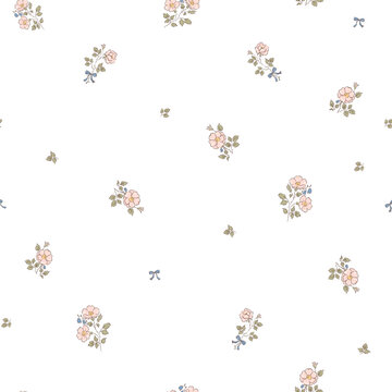 Romantic Cottage Garden Wild Rose Watercolor Seamless Pattern
