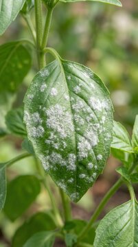 Powdery Mildew Fungal Infection on Green Leaf Surface