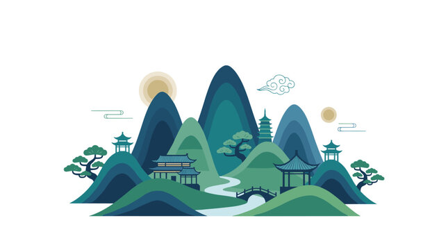 Traditional Chinese decorative vector graphic featuring minimalist cultural elements and oriental patterns, ideal for Lunar New Year, Spring Festival, and Asian-themed designs.
