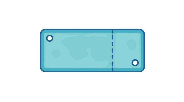 Simple illustration of a blue ticket with rounded edges and perforation line
