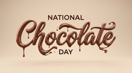 Obraz premium National Chocolate Day typographic graphic featuring 3D liquid chocolate lettering for social media posts, food marketing campaigns, and seasonal design templates.