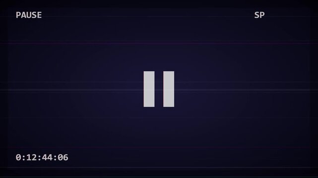 Retro vhs pause screen with tracking glitch and timecode