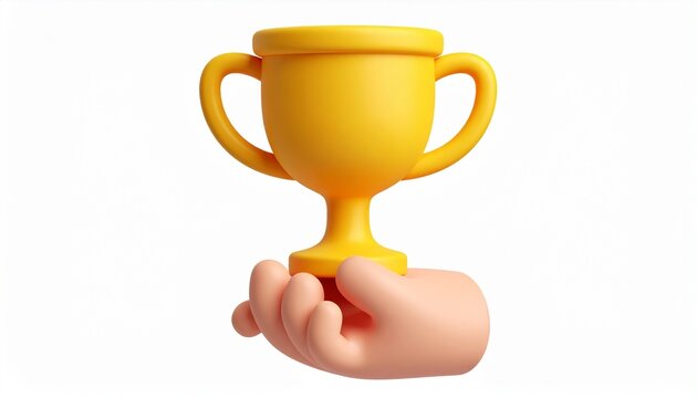 Achievement Award Trophy 3D Cartoon Icon on White