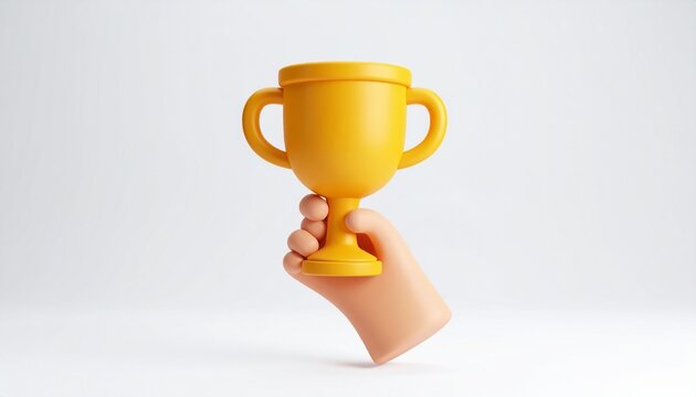 Success Trophy with Hand Premium 3D UI Icon Illustration