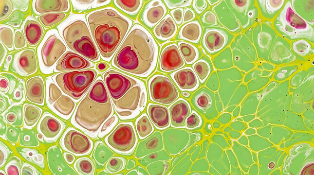 Microscopic view of muscle tissue cells with dark nuclei and light cytoplasm under magnification