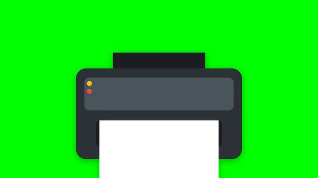 Modern Printer Device Printing Paper on Green Screen Background.