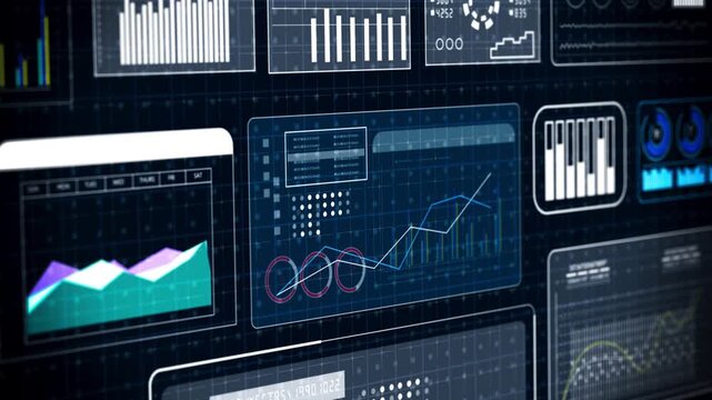 Business Statistics, Market Data And Infographics Layout 4k animation of a set of design business and market data analysis and reports, with infographics, bar stats, charts and diagrams.