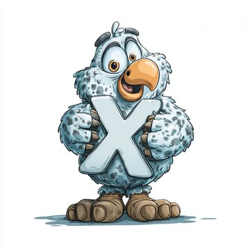Cute Cartoon Xeme Character Holding Large Letter X Illustration Funny Mascot Design