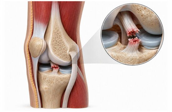ACL Tear Knee Injury With Magnified Anterior Cruciate Ligament Rupture