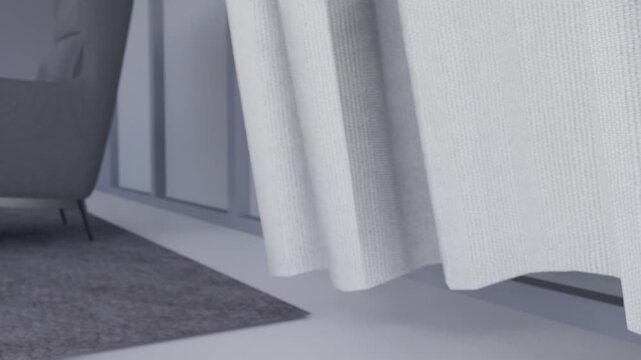 close up white sheer curtain with sun light with shadow shade on wooden floor home interior design concept,cozy home morning light with sun through white curtain window peaceful and clam moment.