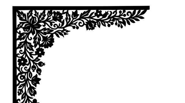 Vintage black floral corner ornament vector decorative element for invitation design
