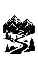Obraz premium Mountain Hiker Silhouette Landscape Illustration with Winding Path