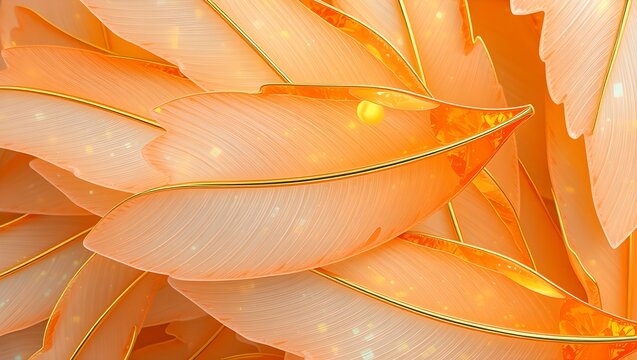 Luxury Phoenix Feather Abstract Pattern with Fire Opal Yellow Topaz and Gold Inlay Textured Background