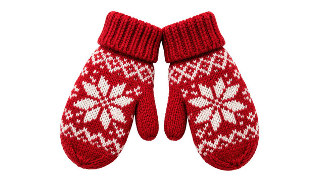 Red Knitted Mittens with White Snowflake Pattern