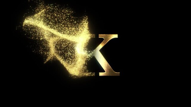 English letter of the alphabet K in gold color and with a transparent background