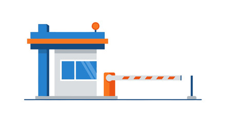 Obraz premium Flat Vector Illustration of a Security Checkpoint Booth with Automatic Barrier Gate for Parking Access and Traffic Control