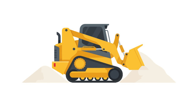 Yellow Skid Steer Loader Vector Illustration - Heavy Compact Track Loader Machinery for Construction and Earthmoving Industry on White Background
