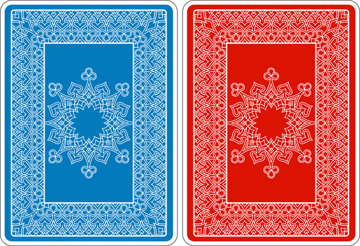 Card backs pattern design from a new original deck of playing cards. The design interworks the four suit symbols in highly detailed abstract pattern.