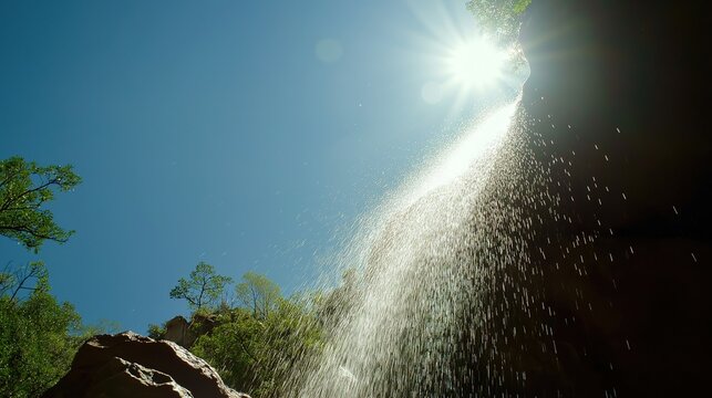Midsummer noon sunlight giant waterfall at Chishui Guizhou 4A danxia scenic