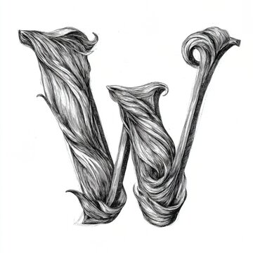 Vintage Engraving of Stylized Letter W Flourish Art Design Element