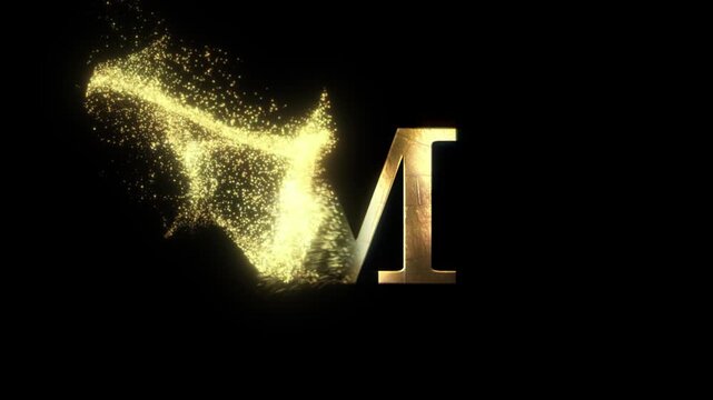 The English letter M in gold color and with a transparent background