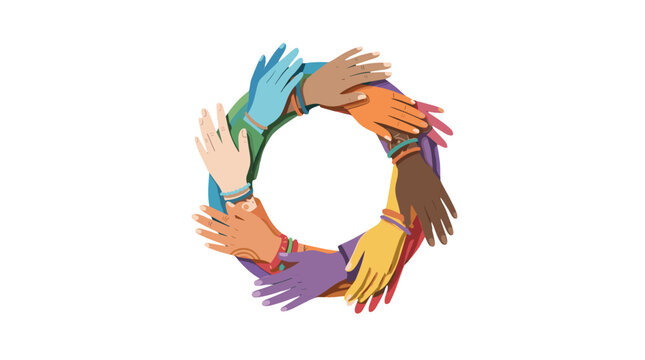 Diverse group of hands forming a circle symbolizing unity teamwork and collaboration