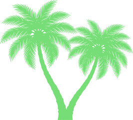 Two green tropical palm trees silhouette isolated on transparent background © Nabil