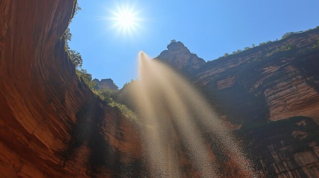 Midsummer noon sunlight giant waterfall at Chishui Guizhou 4A danxia scenic