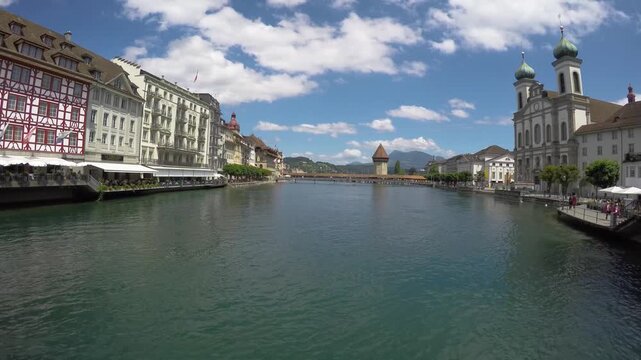 Lucerne, Canton of Lucerne / Switzerland - July 03 2016: View of the picturesque old city of Lucerne. Lucerne is important historical and cultural city in the german speaking part of Switzerland. 