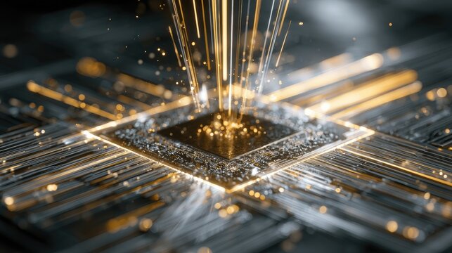 Radiant energy streams converge on a central processing unit