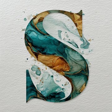 Elegant Gold Marble Letter S Monogram Splash Watercolor Abstract Design Initial Branding Luxury