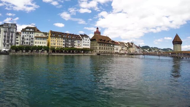 Lucerne, Canton of Lucerne / Switzerland - July 03 2016: View of the picturesque old city of Lucerne. Lucerne is important historical and cultural city in the german speaking part of Switzerland. 
