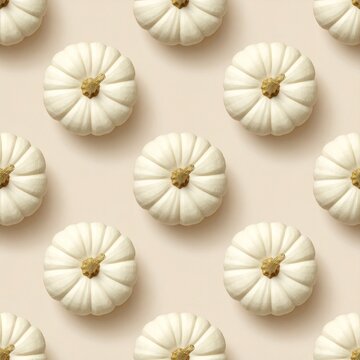 Seamless pattern of white mini pumpkins on beige background