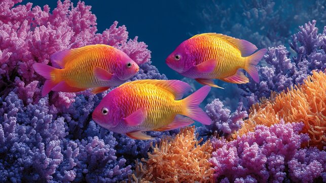 Colorful tropical fish swimming through vibrant coral reef underwater.