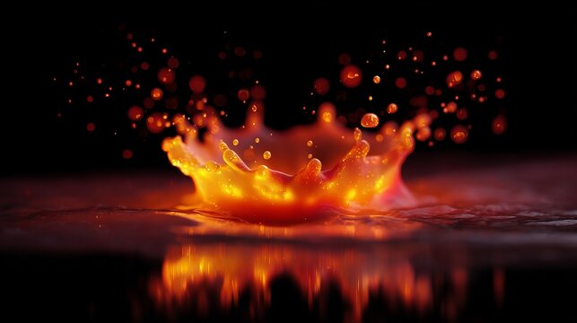Glowing fiery liquid splash with molten energy on dark background.
