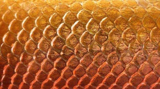 Close up macro shot of golden reptile skin texture, detailed scales pattern background suitable for design, nature, wildlife and fantasy concepts.