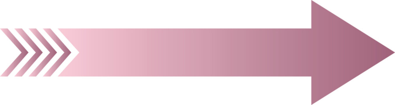 Pink gradient right arrow vector on white background. Elegant mauve pointer with chevron detail at the tail. Minimalist direction indicator template for web or presentation.