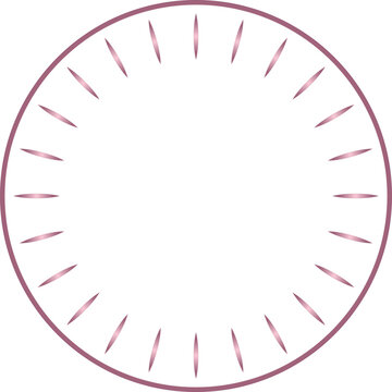 Rose gold circular frame with radial metallic dashes. Elegant round border representing a clock face or compass dial. Minimal pink geometric outline label isolated on white.