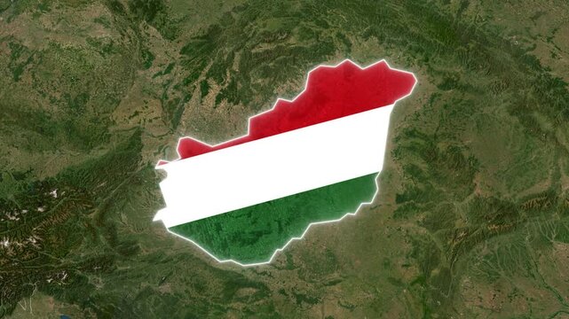 Hungary Map Highlight with Animated Flag Pin on World Satellite Map