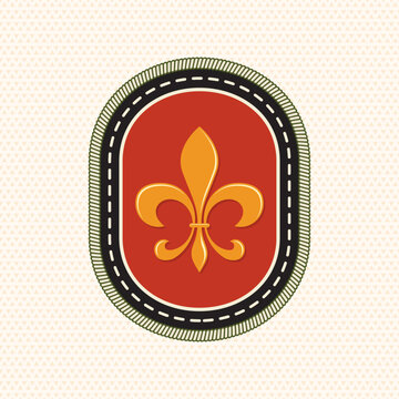 Vintage Fleur de Lis Merit Badge Vector, Scout Embroidery Achievement Patch, Outdoor Camping Emblem, Retro Embroidered Badge Design for Apparel, Stickers, Uniforms and Adventure Projects
