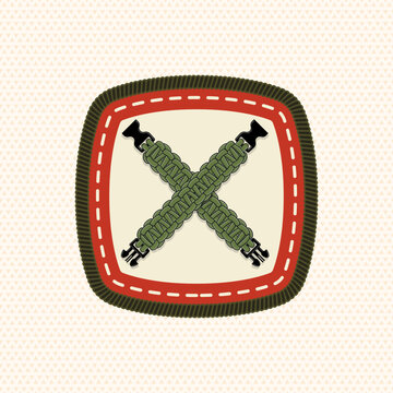 Vintage Crossed Paracord Merit Badge Vector, Retro Scout Embroidery Patch, Outdoor Camping Achievement Emblem for Apparel, Stickers and Adventure Designs