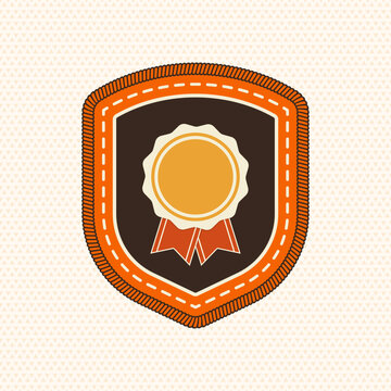 Vintage Award Ribbon Merit Badge Vector, Retro Scout Embroidery Patch, Outdoor Achievement Emblem for Camping, Apparel, Stickers and Adventure Designs