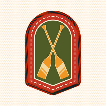 Vintage Crossed Canoe Paddles Merit Badge Vector, Retro Scout Embroidery Patch, Outdoor Camping Achievement Emblem for Apparel, Stickers and Adventure Designs